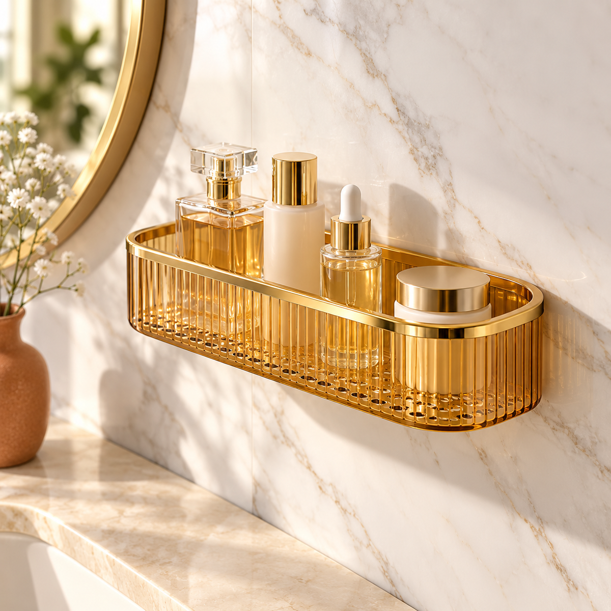 1pc Plastic Multipurpose Wall Mount Paste Style Bathroom Shelf for Storing