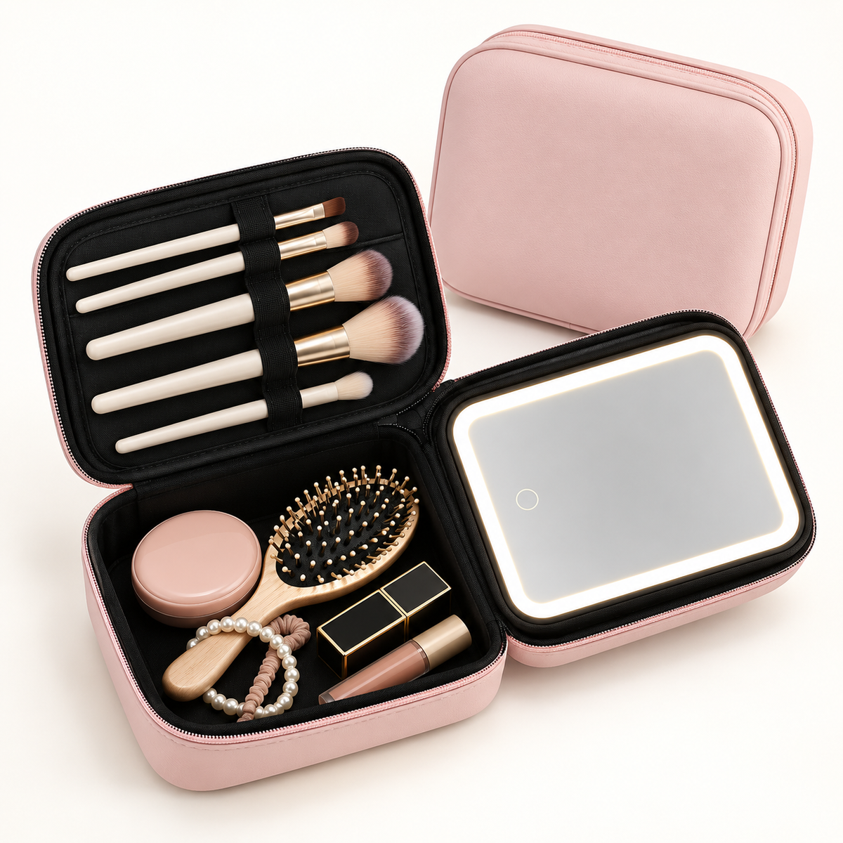 LED Cosmetics Bag Fashion Portable Foldable with Mirror PU