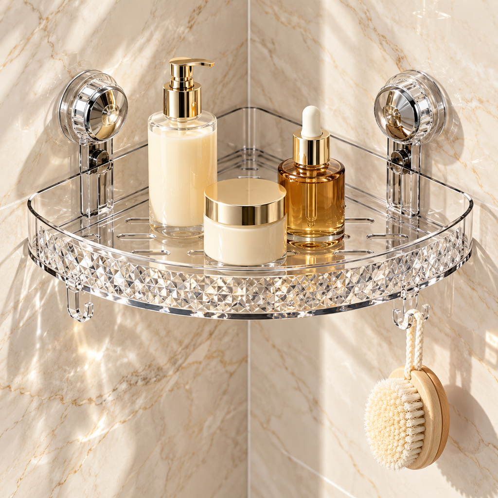 Heavy Duty Corner Shelf Water Ripple Suction Cup Rack Bathroom
