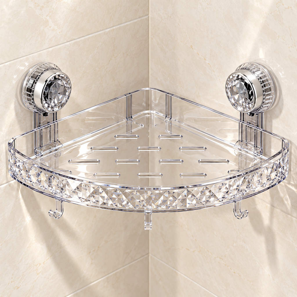 Heavy Duty Corner Shelf Water Ripple Suction Cup Rack Bathroom
