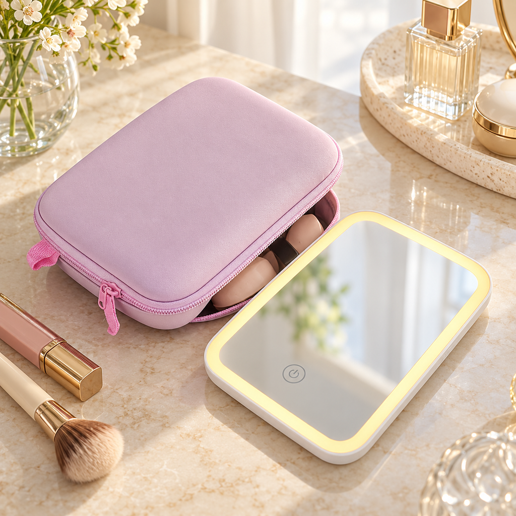 Folding LED Makeup Mirror With Fill Light Portable Touch Control