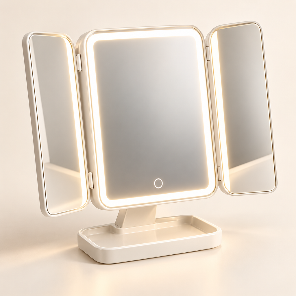 Trifold Makeup Mirror LED Lights Dorm Dressing Mirror Beauty Light