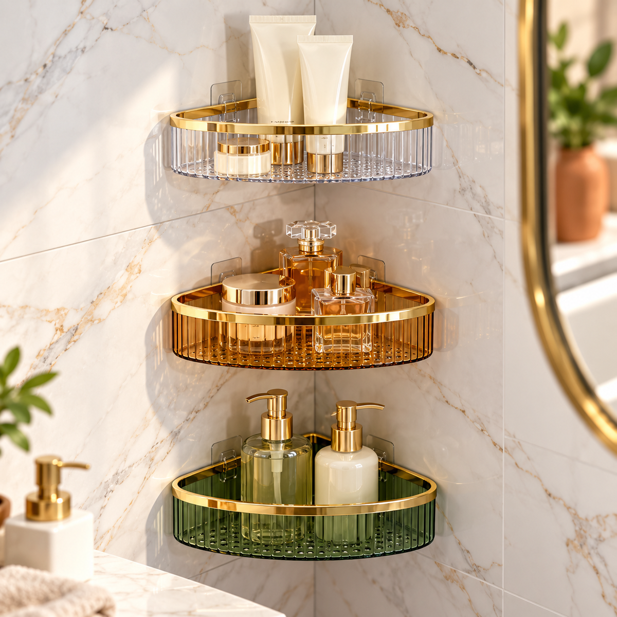 PET Shower Organizer Shelf Triangular Corner Rack Wall Mounted