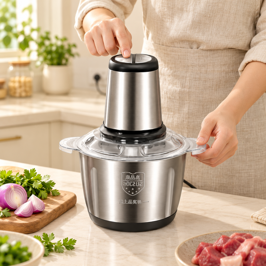 Stainless Steel Electric Meat Grinder, Food Processor Chopper
