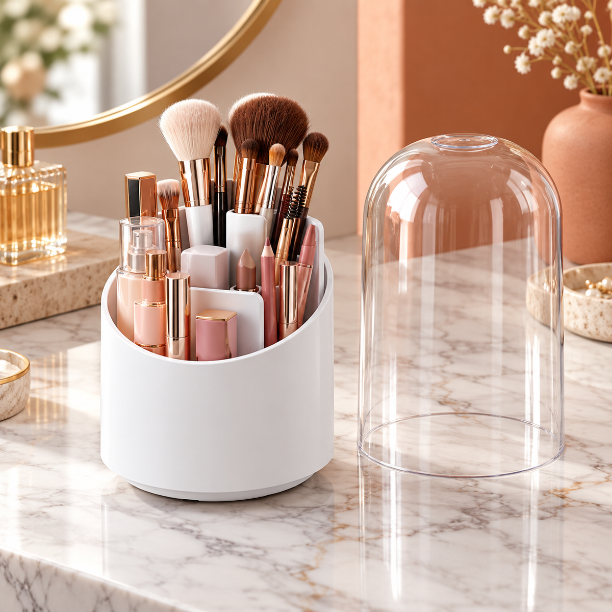 Rotating Makeup Brush Storage Box Portable Multifunction Dust Proof