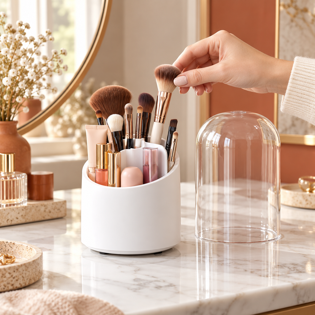 Rotating Makeup Brush Storage Box Portable Multifunction Dust Proof